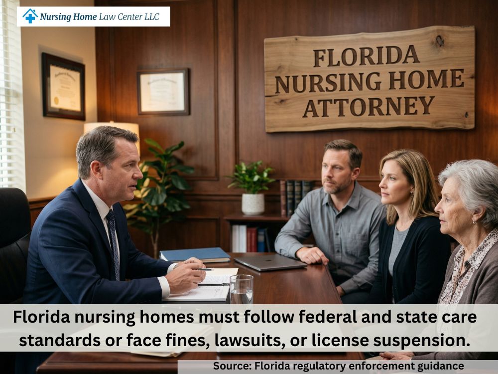 Florida nursing home abuse attorney meeting with a family about an elderly resident’s injuries