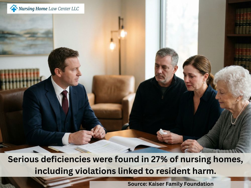 Wrongful death attorney conducting a case review with family members after a nursing home death