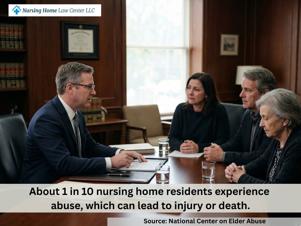 Nursing home wrongful death lawyer meeting with a grieving family to discuss a fatal neglect case