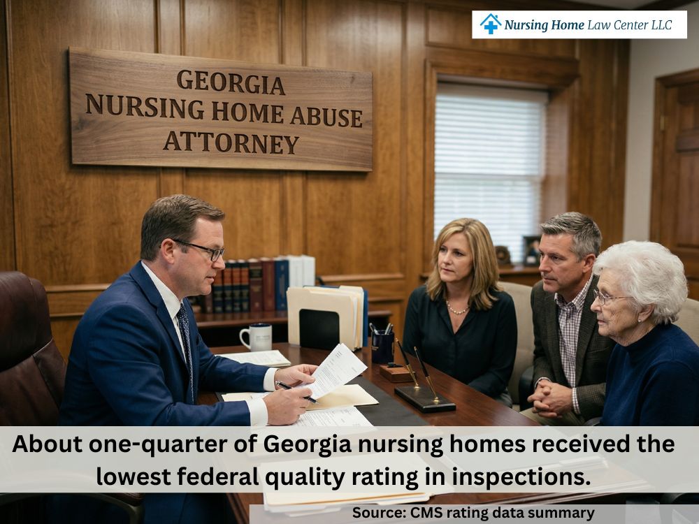Georgia nursing home abuse lawyer reviewing a suspected neglect case with a family